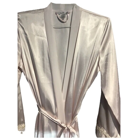 Linea Donatella Long Robe Peignoir Satin Pearl Lace M Pink Bridal Barbiecore - Picture 3 of 6